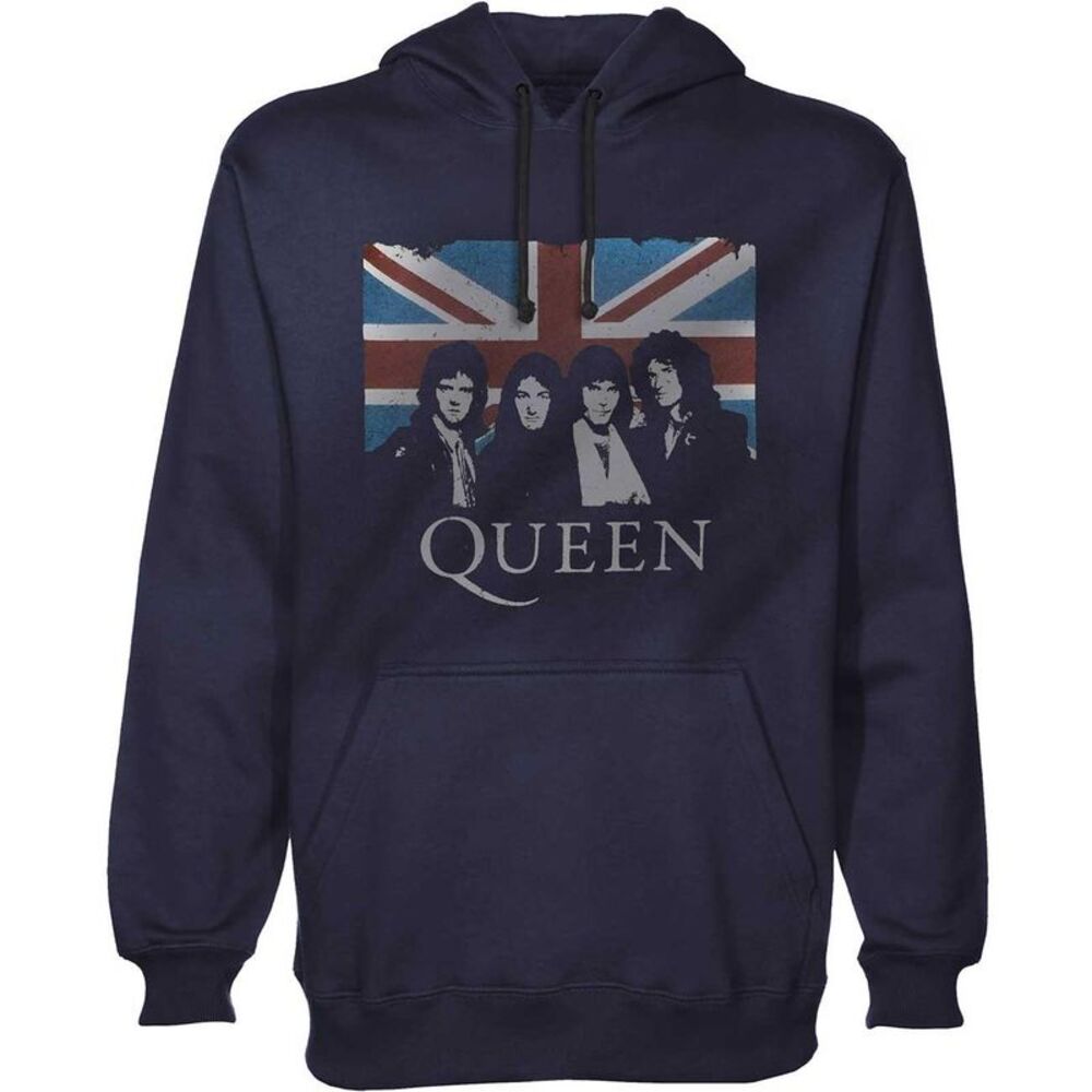 Queen Unisex Adult Union Jack Vintage Hoodie / Navy Blue